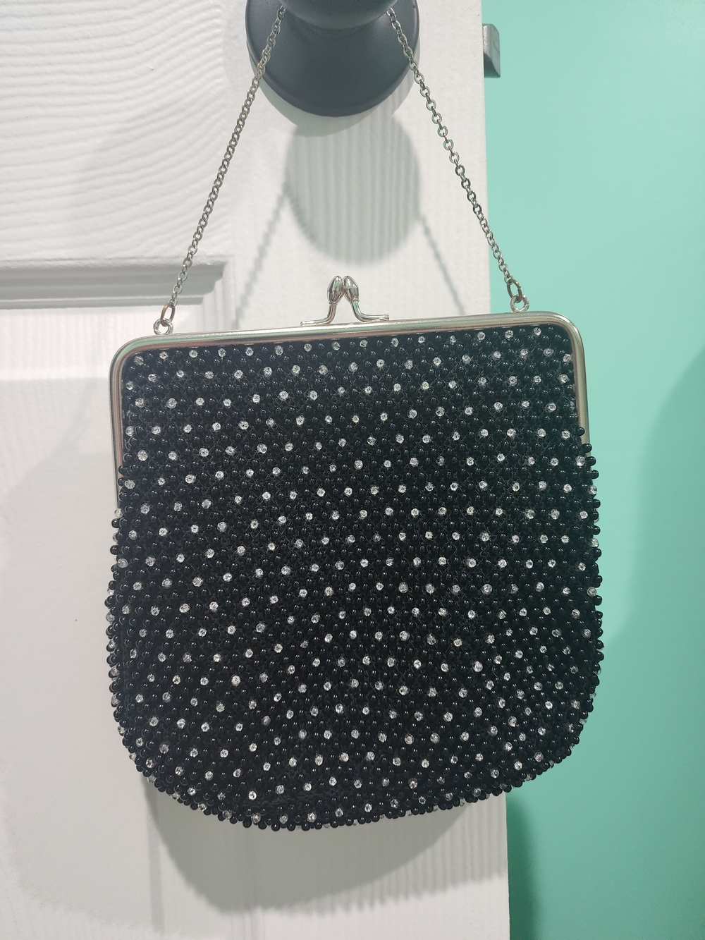 Black Beaded Evening Clutch Handbag